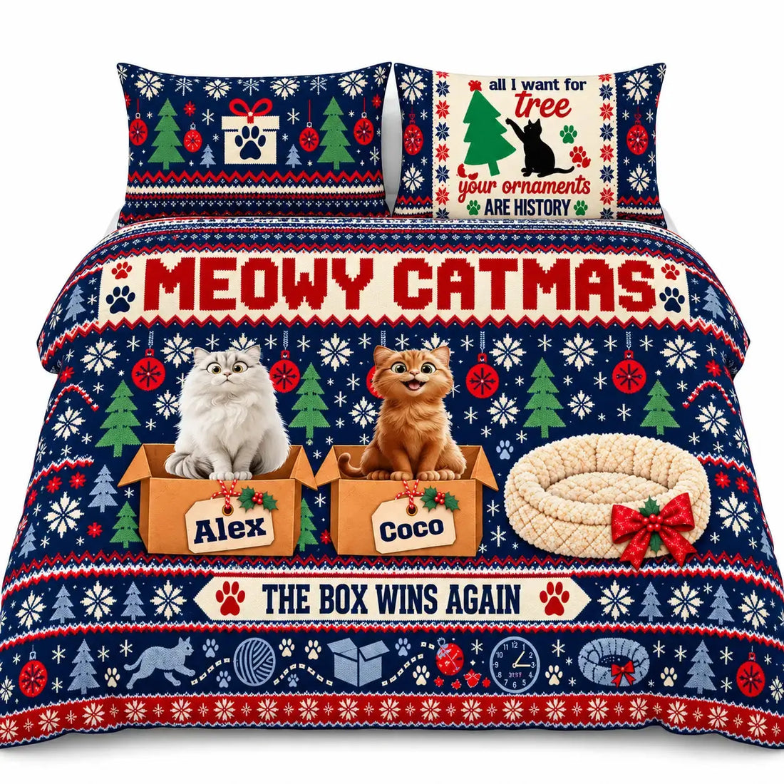 Personalized Meowy Catmas Christmas Bedding Set Duconspace