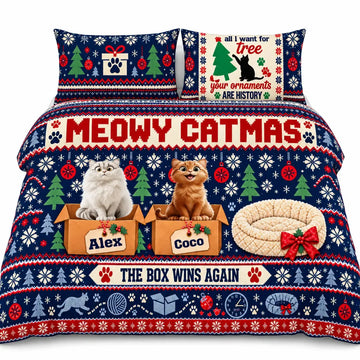 Personalized Meowy Catmas Christmas Bedding Set Duconspace