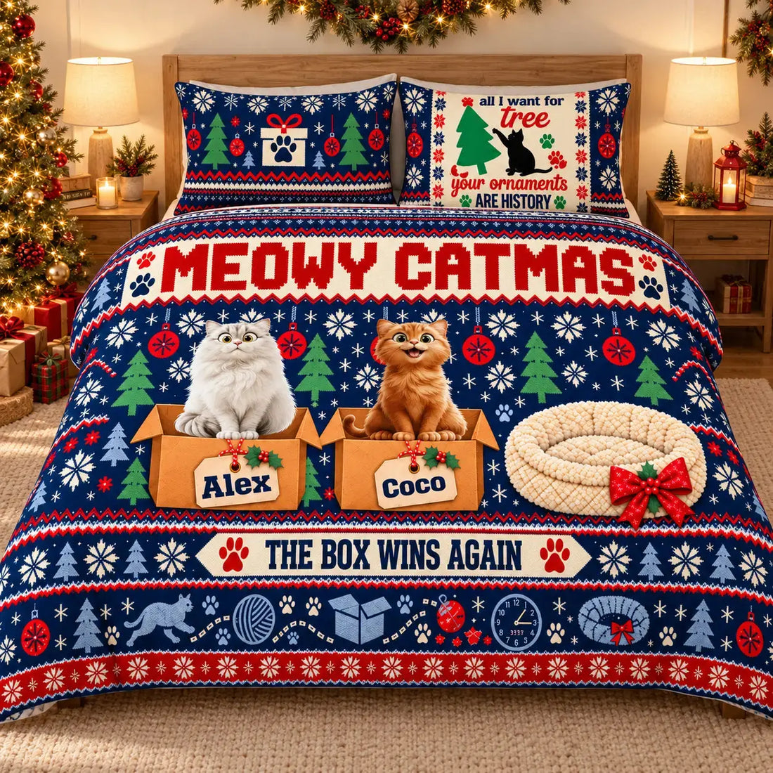 Personalized Meowy Catmas Christmas Bedding Set Duconspace