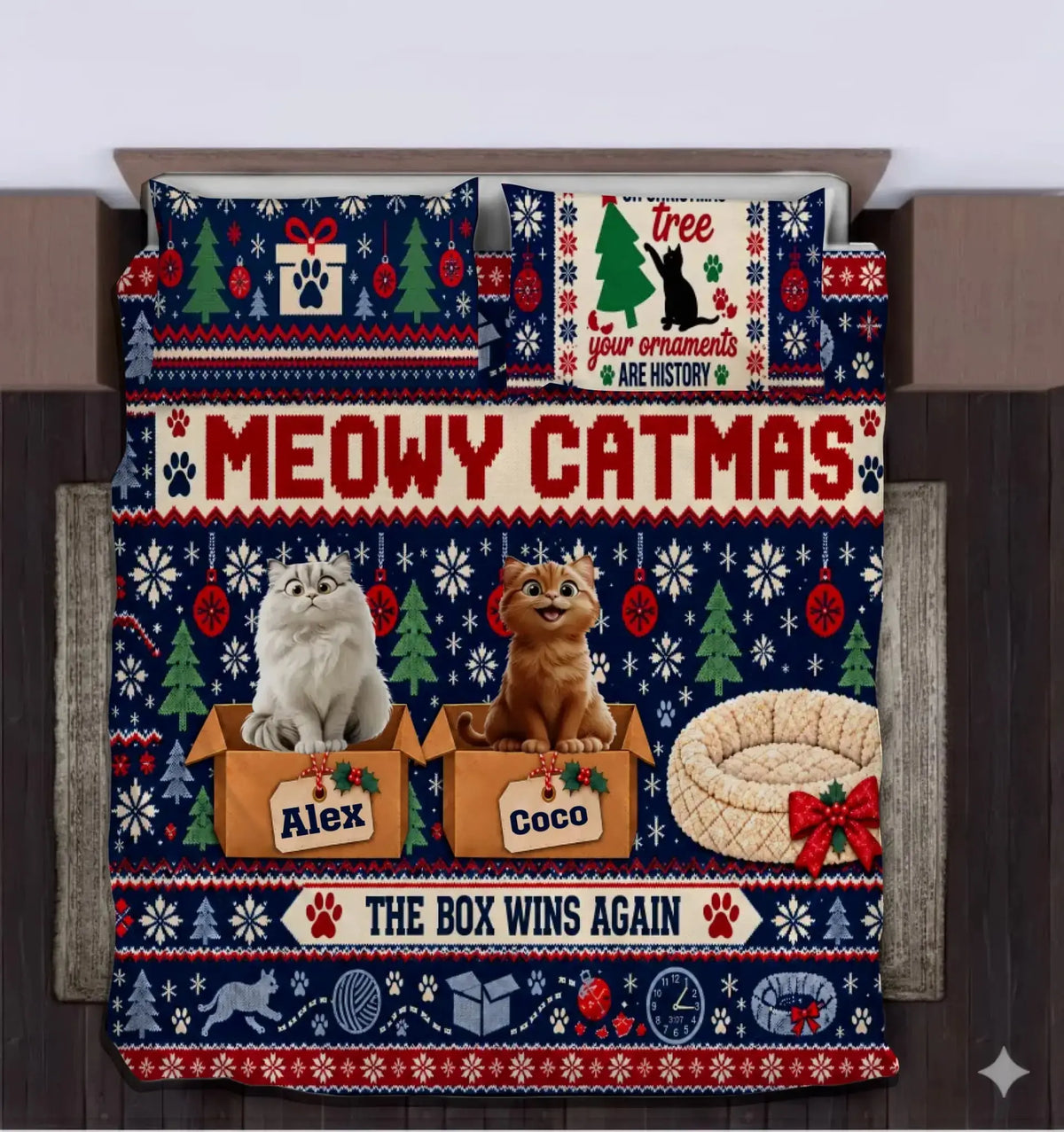 Personalized Meowy Catmas Christmas Bedding Set Duconspace