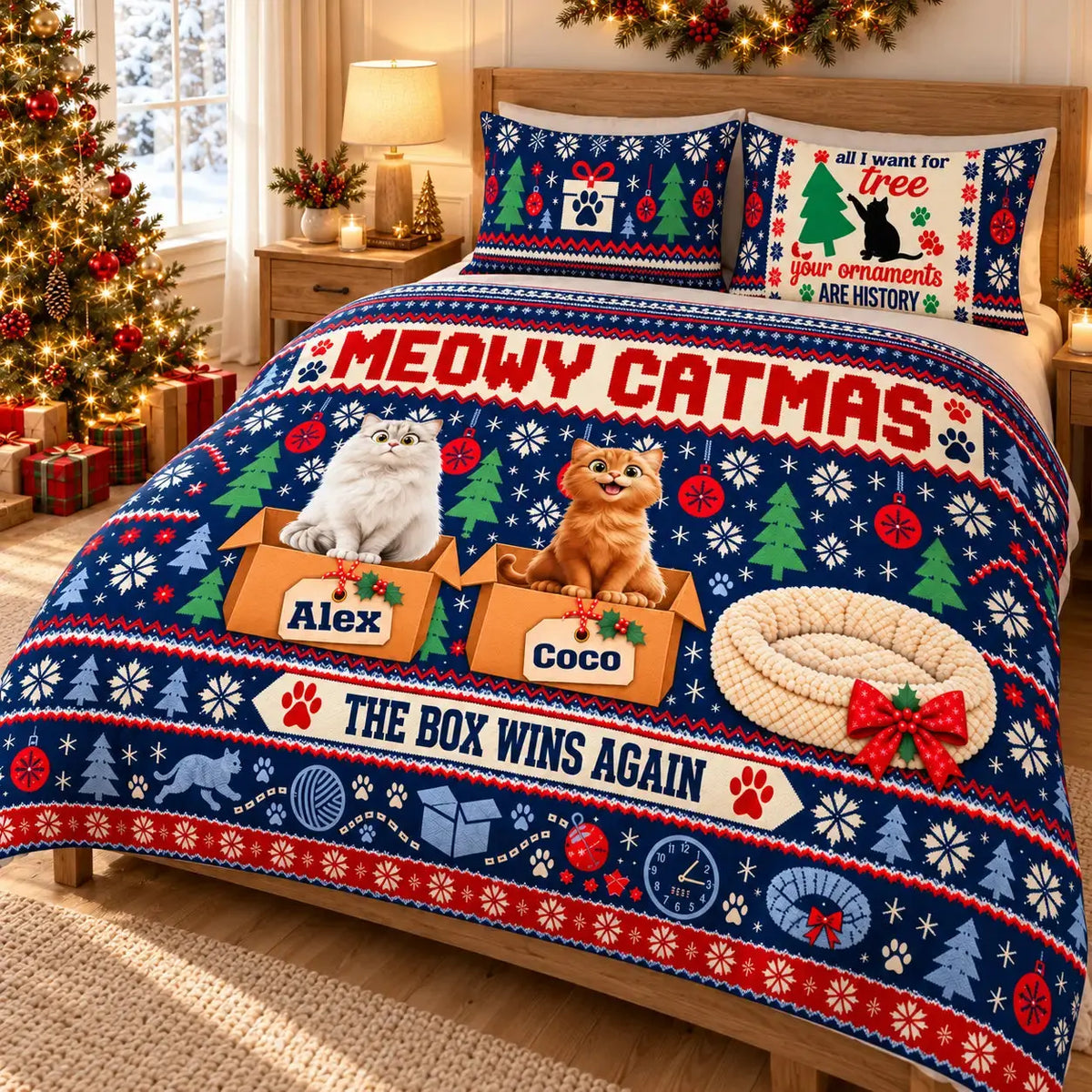 Personalized Meowy Catmas Christmas Bedding Set Duconspace