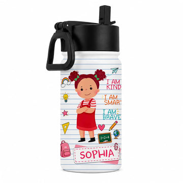 Personalized School Girl Affirmation Kid Water Bottle Duconspace