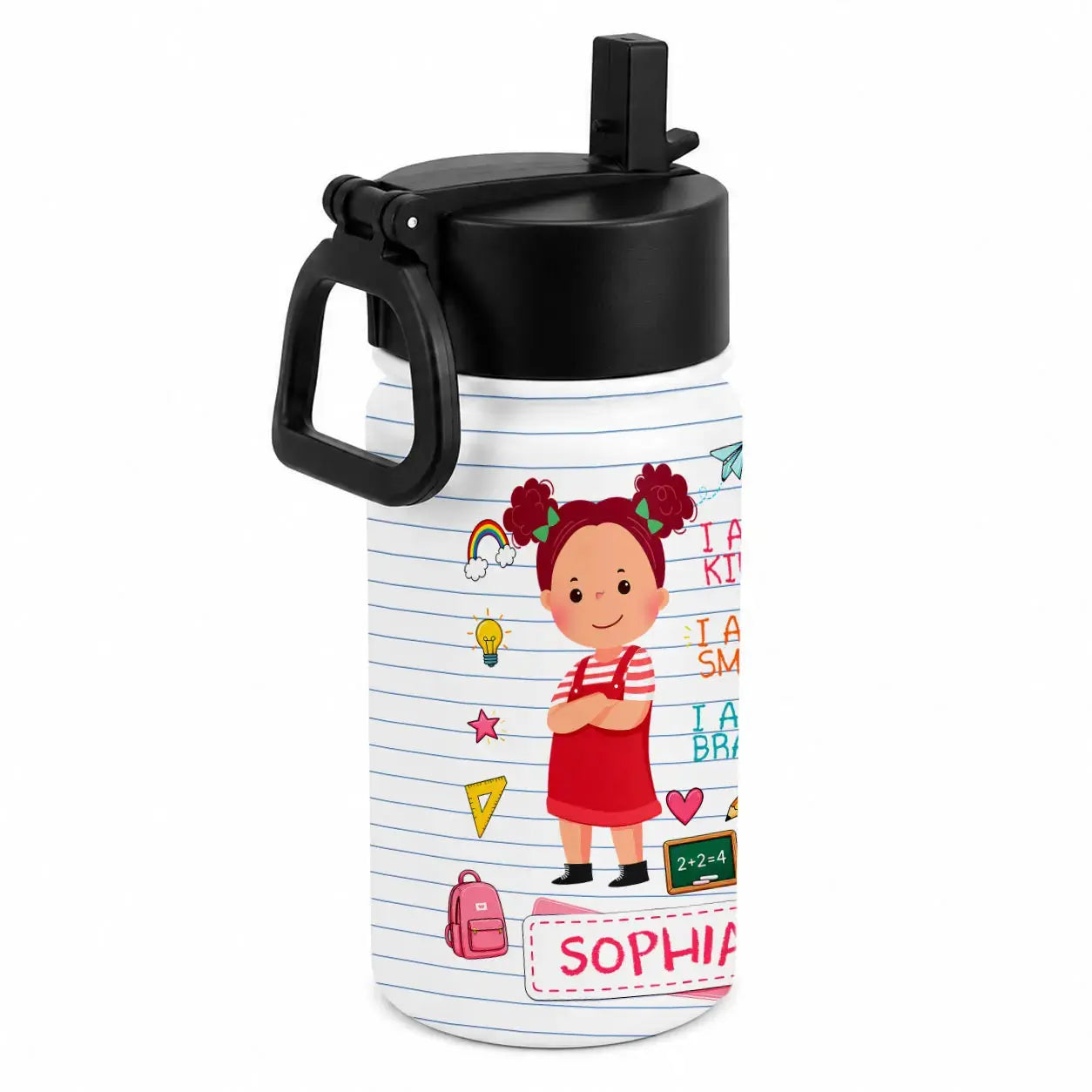 Personalized School Girl Affirmation Kid Water Bottle Duconspace