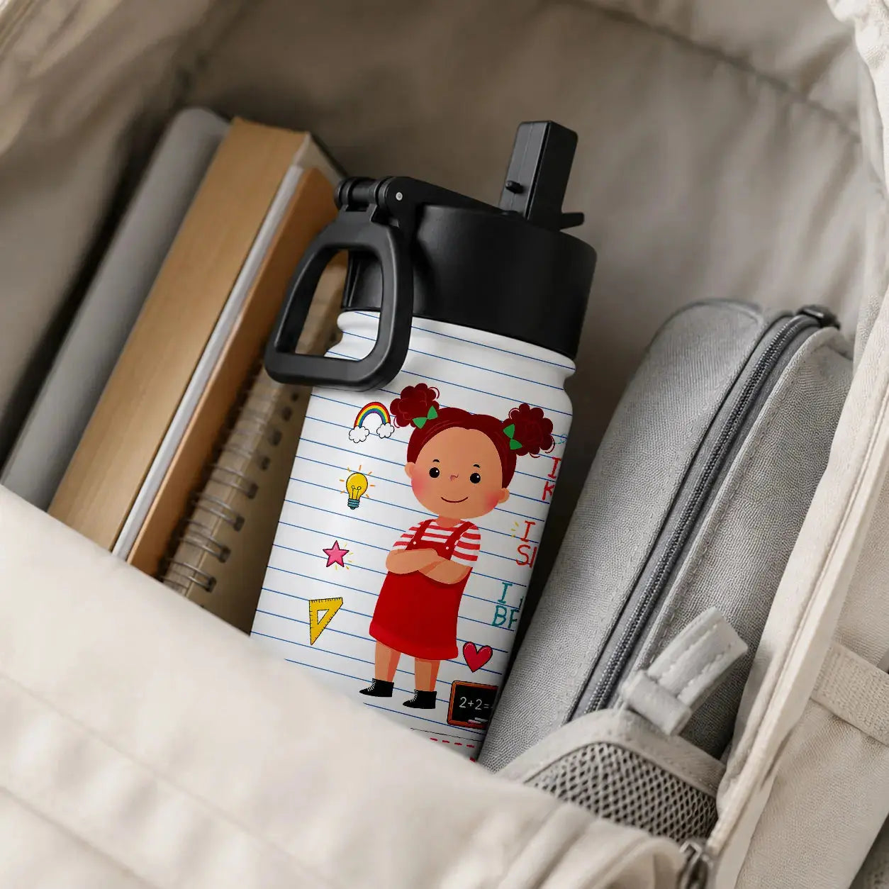 Personalized School Girl Affirmation Kid Water Bottle Duconspace