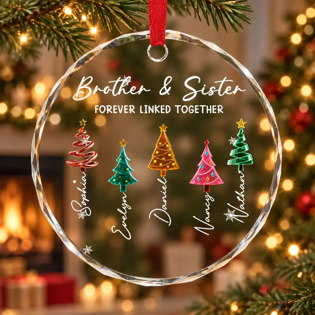 Personalized Siblings Christmas Glass Ornament Duconspace