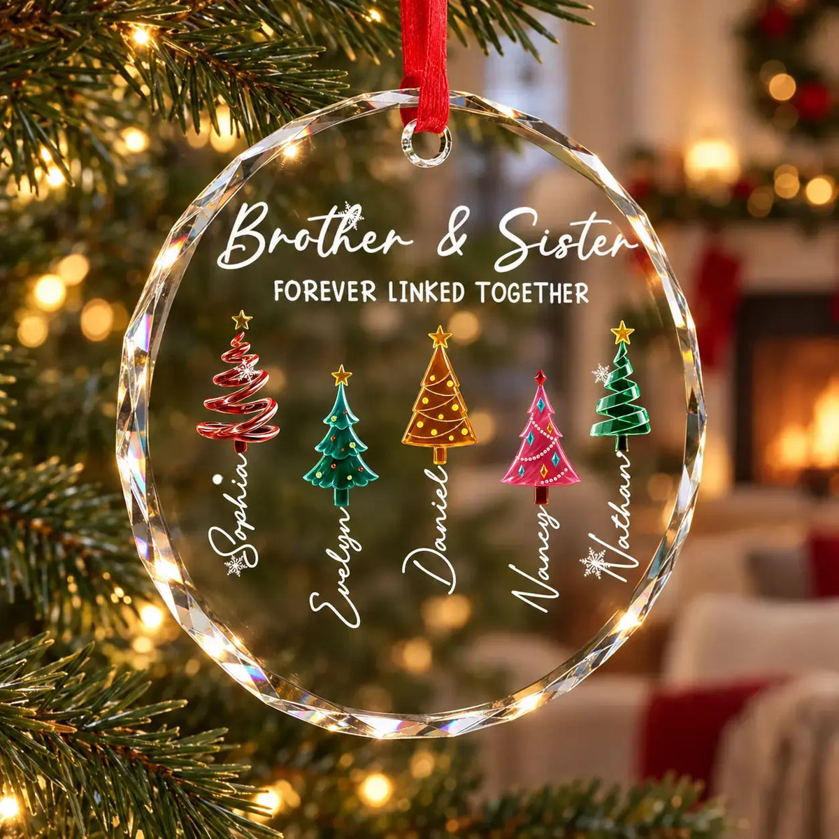Personalized Siblings Christmas Glass Ornament Duconspace