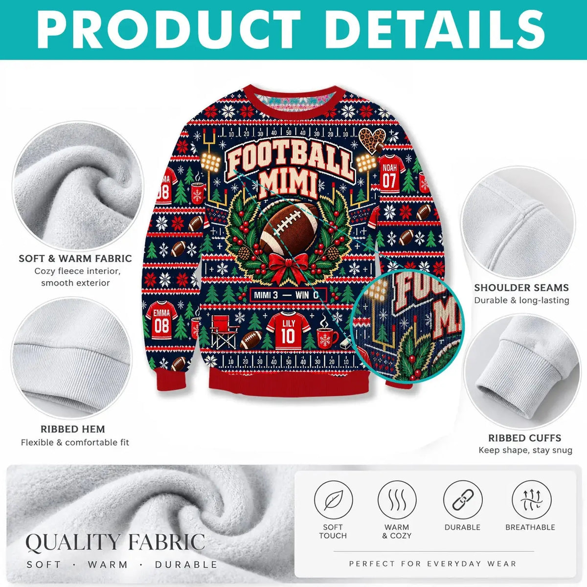 Personalized Soccer Grandma Christmas Ugly Sweater Duconspace