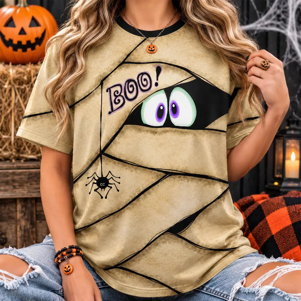 Personalized Spooky Eyes Halloween AOP T-shirt Duconspace