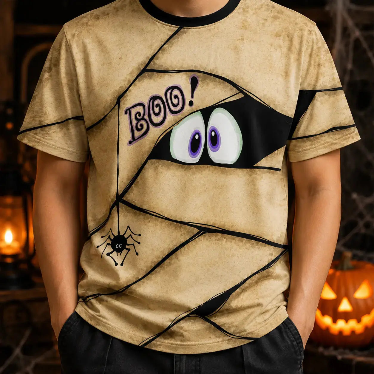 Personalized Spooky Eyes Halloween AOP T-shirt Duconspace