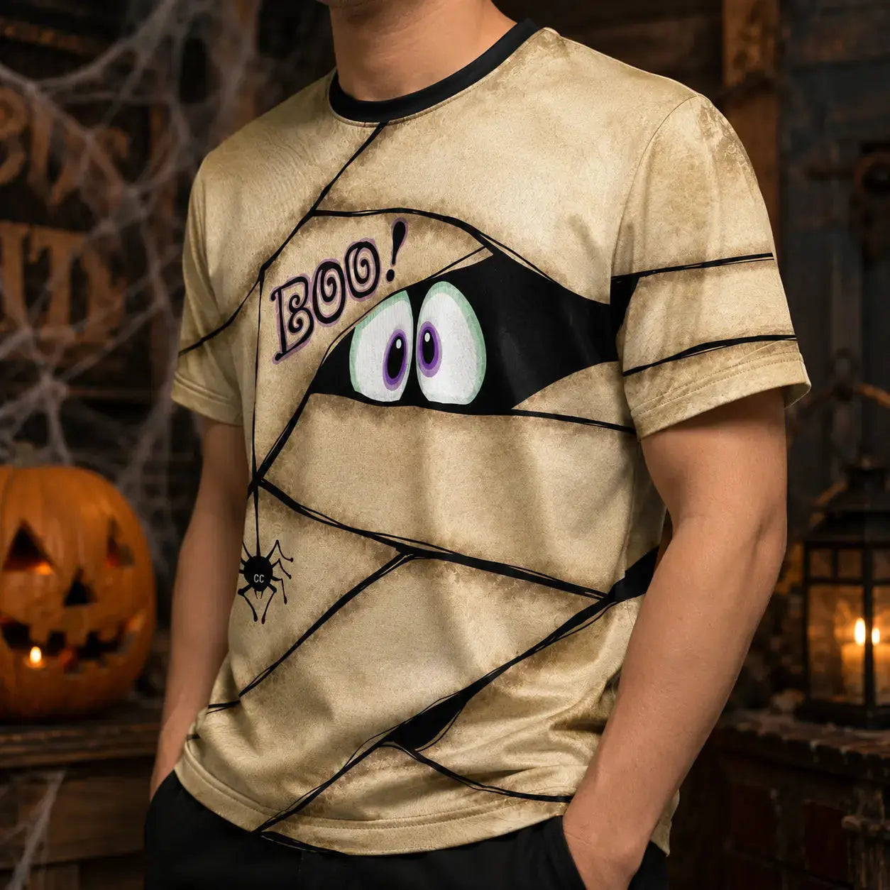Personalized Spooky Eyes Halloween AOP T-shirt Duconspace