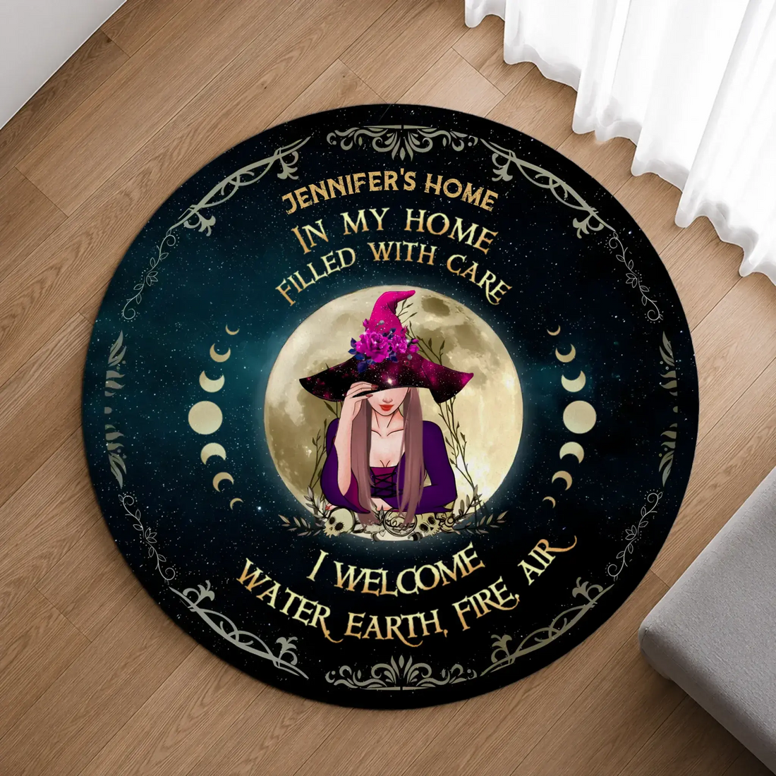 Personalized Witch Moon Round Rug Home Decor Duconspace