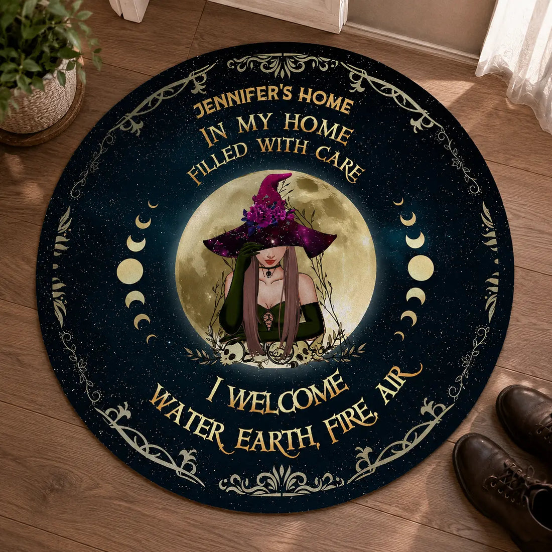 Personalized Witch Moon Round Rug Home Decor Duconspace