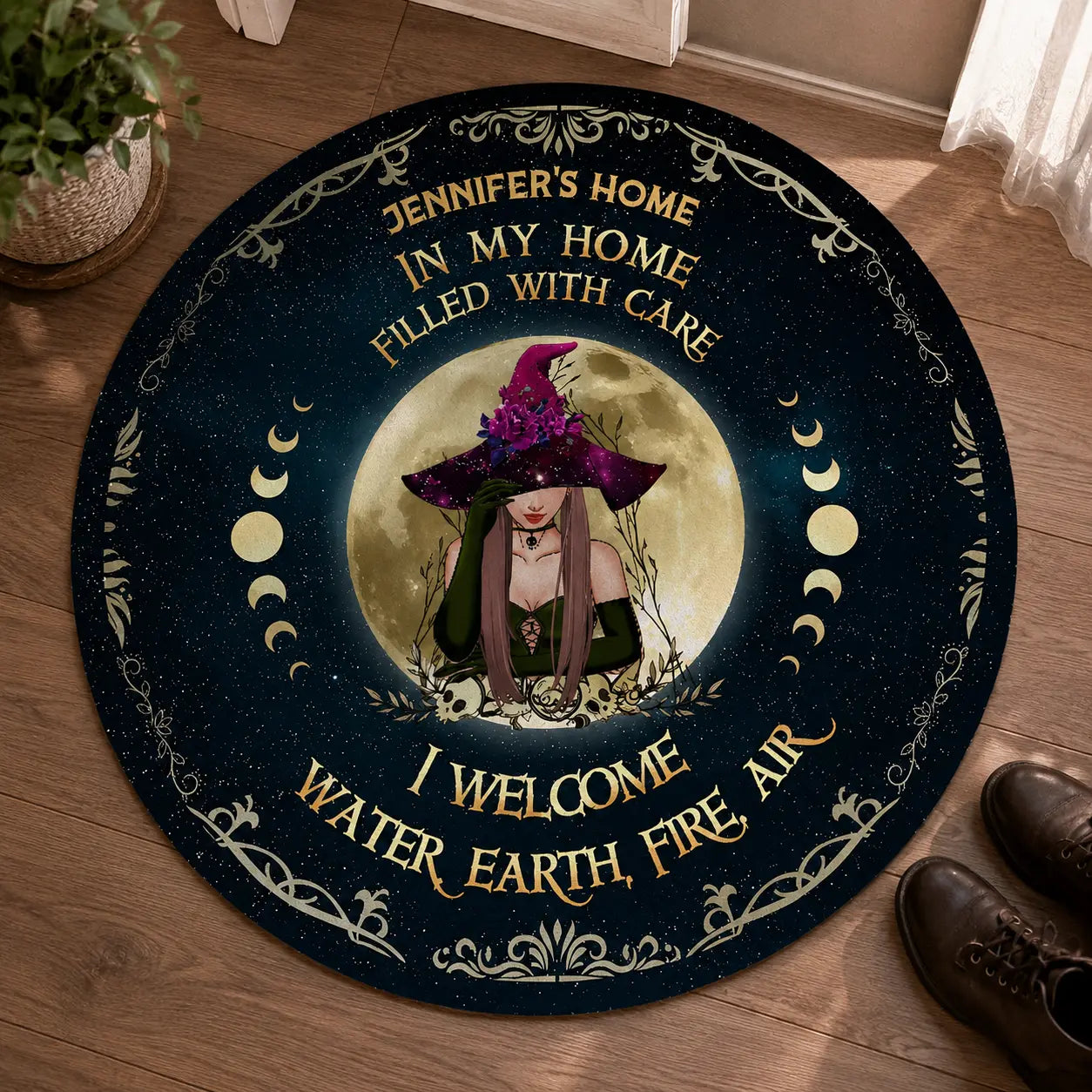 Personalized Witch Moon Round Rug Home Decor
