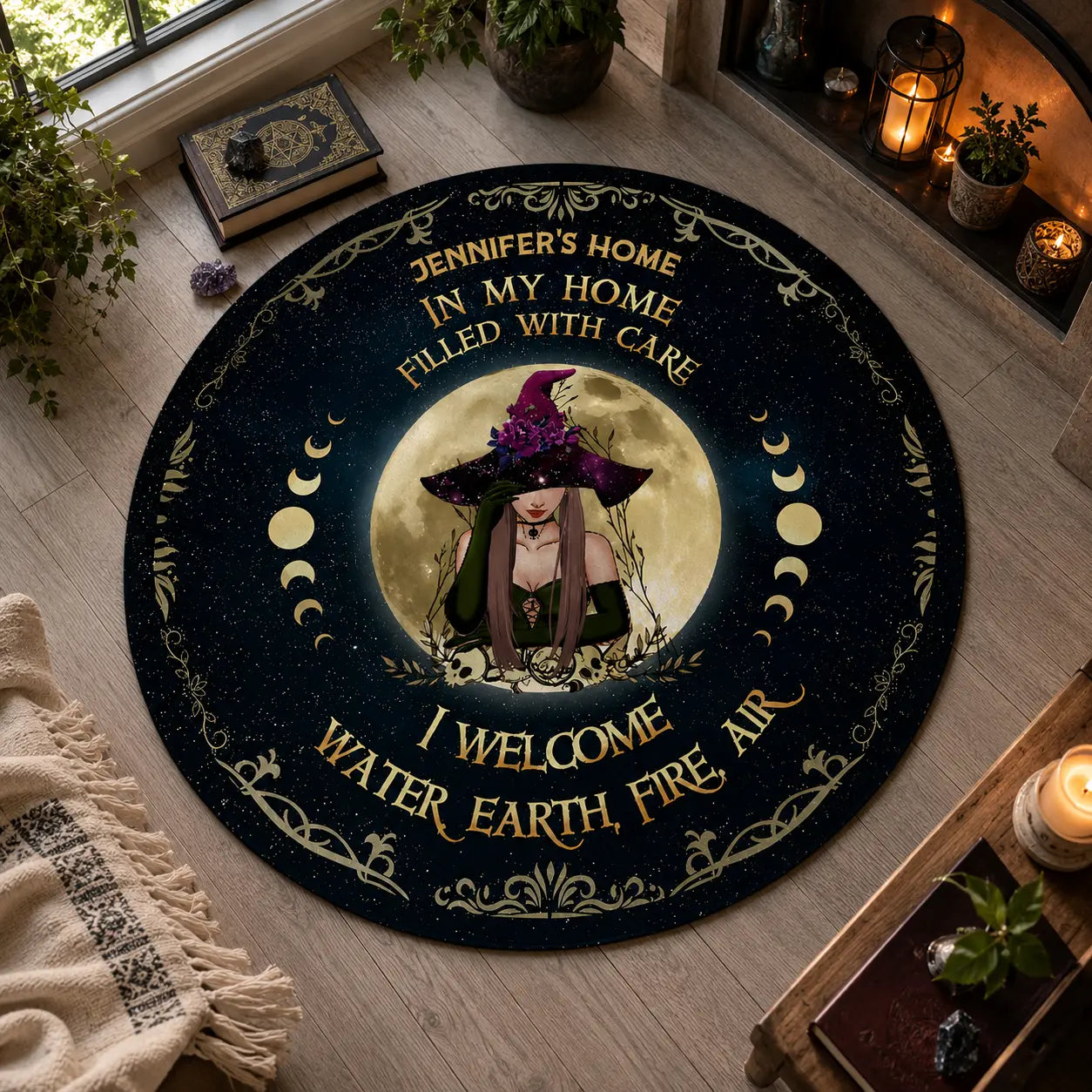 Personalized Witch Moon Round Rug Home Decor