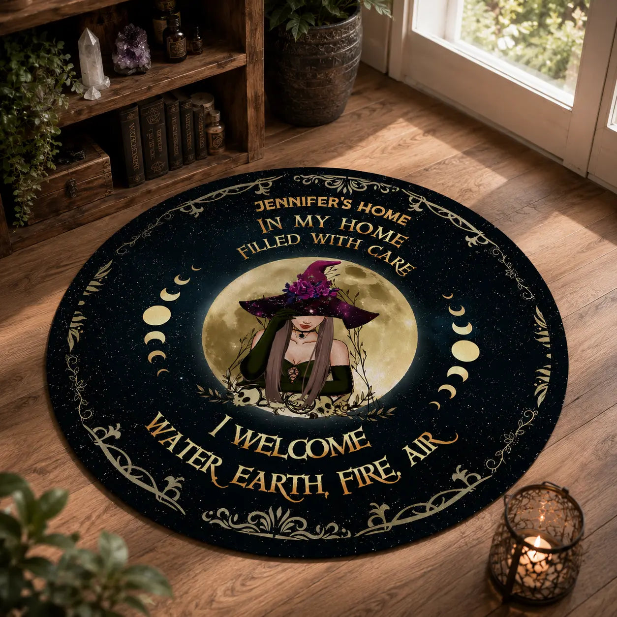 Personalized Witch Moon Round Rug Home Decor