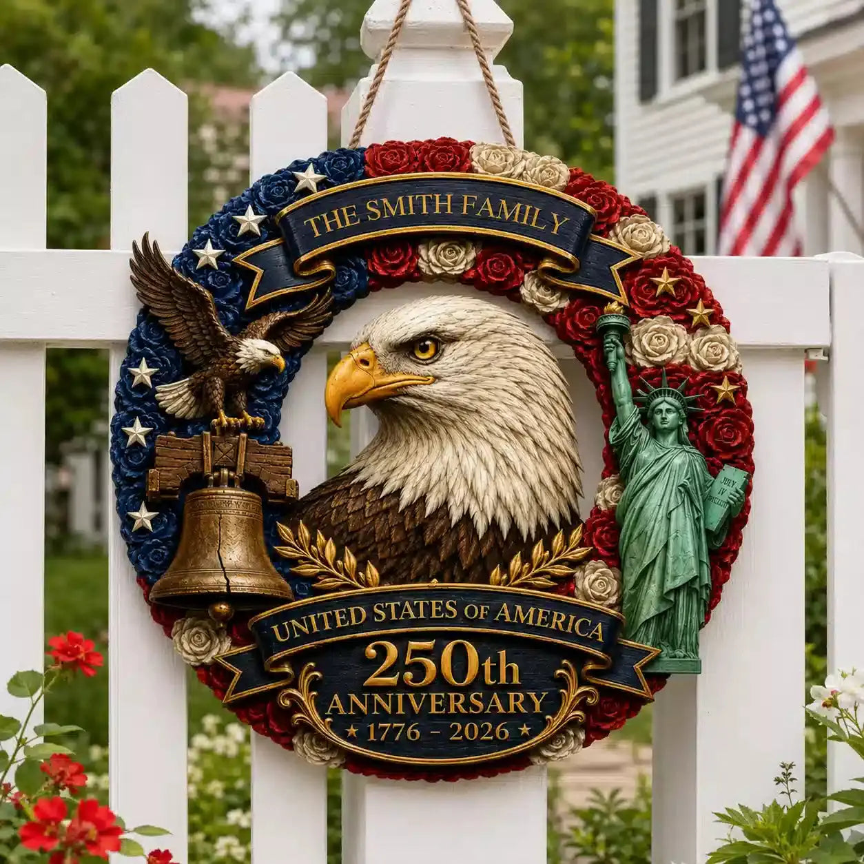 Personalized America 250 Wood Sign Family US Decor Duconspace