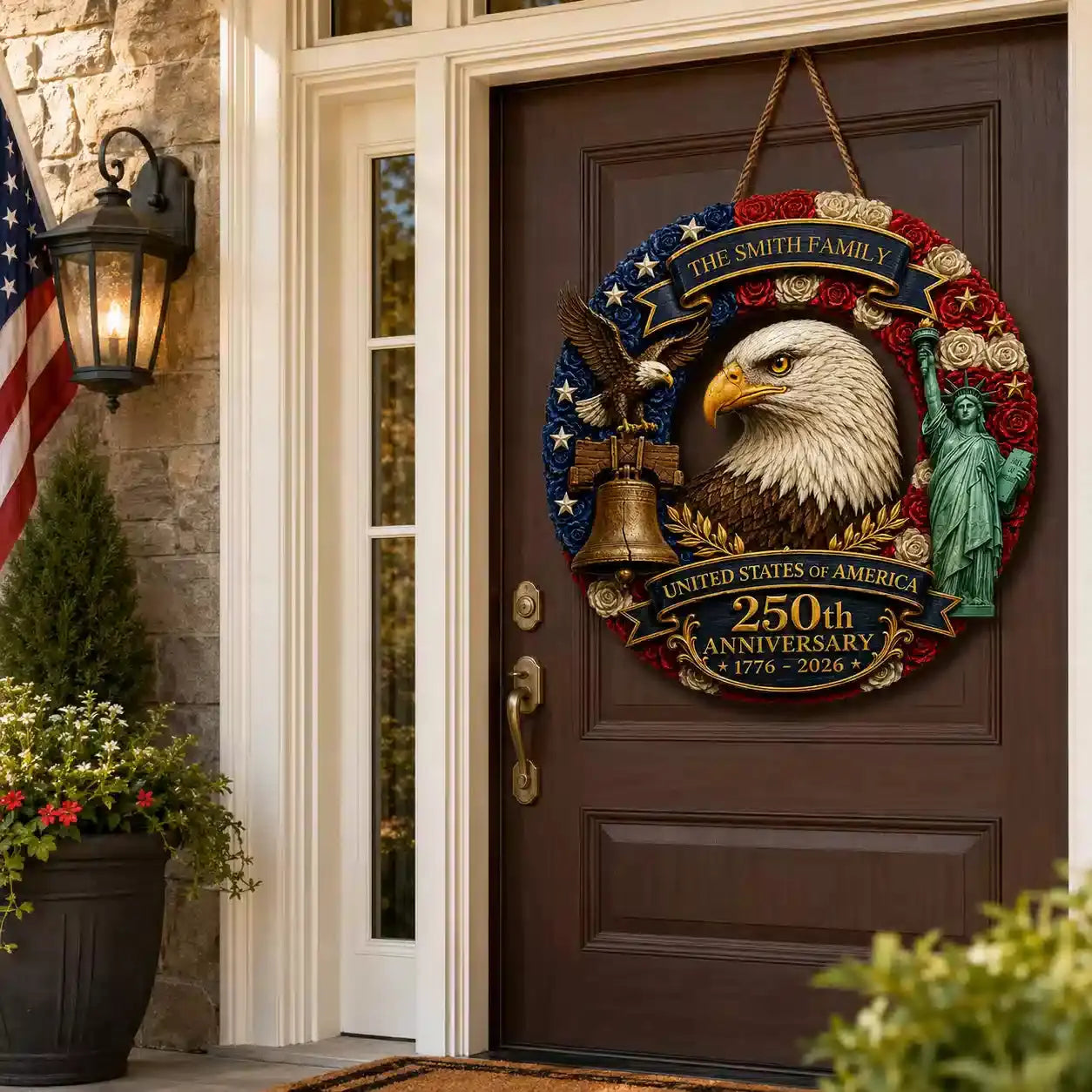 Personalized America 250 Wood Sign Family US Decor Duconspace