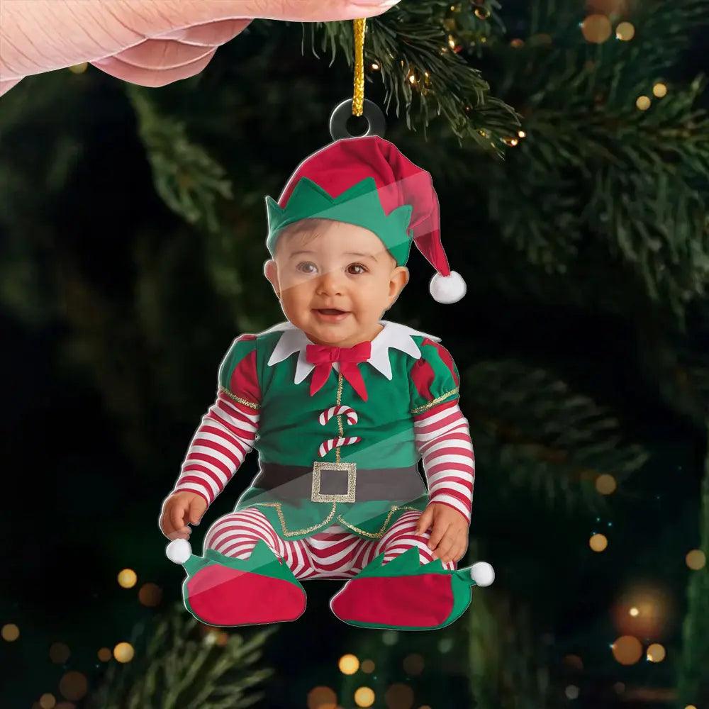 Personalized Baby Elf Christmas Ornament – Custom Name & Photo for Baby’s First Christmas, Newborn Keepsake, Cute Christmas Gift for Kids