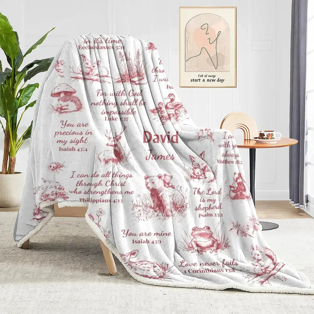 Personalized Baby Name Bible Verse Woodland Blanket Duconspace