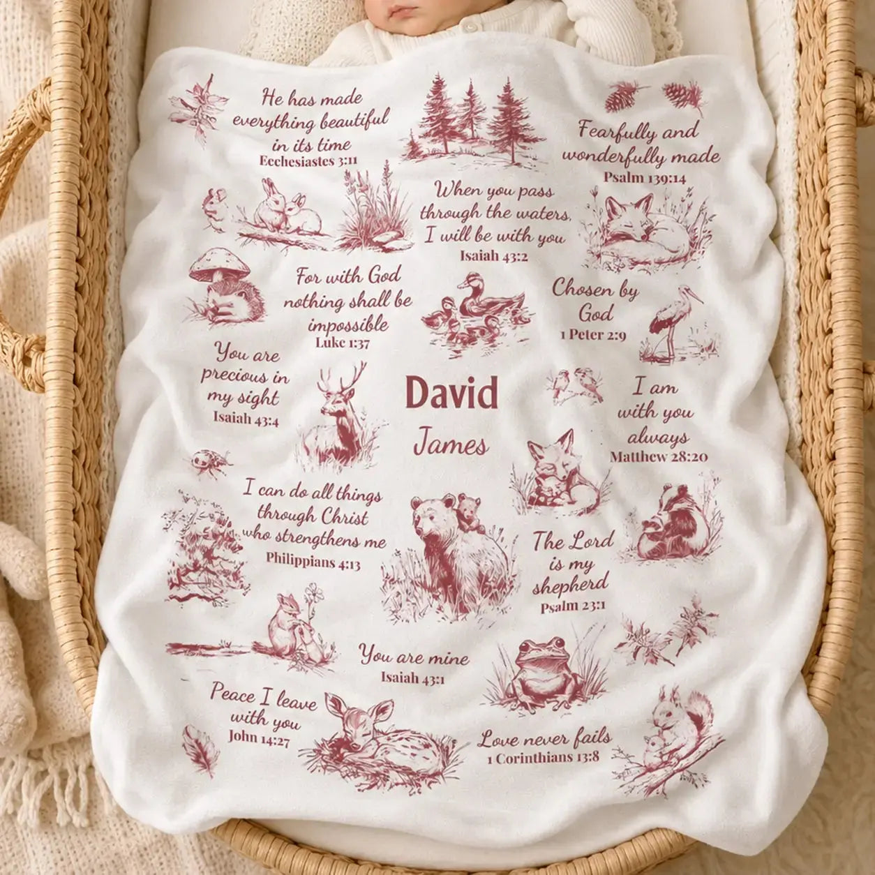 Personalized Baby Name Bible Verse Woodland Blanket Duconspace
