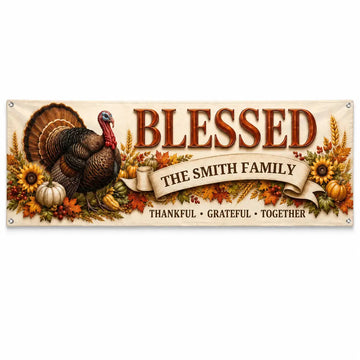 Personalized Blessed Family Thanksgiving Banner Duconspace