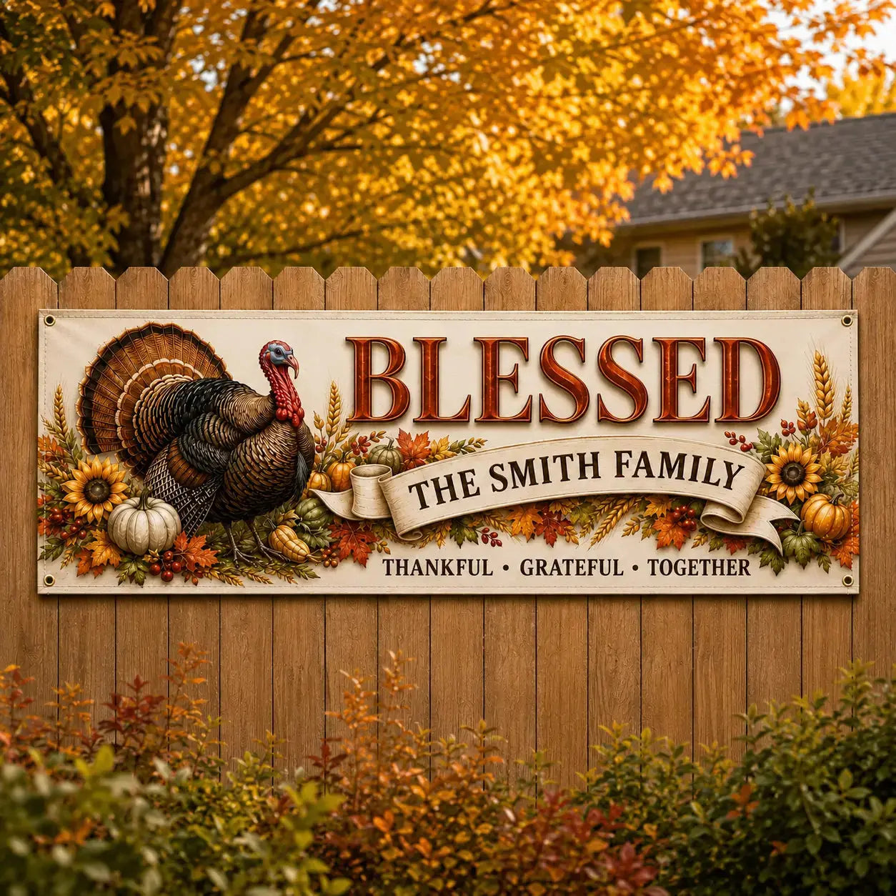 Personalized Blessed Family Thanksgiving Banner Duconspace