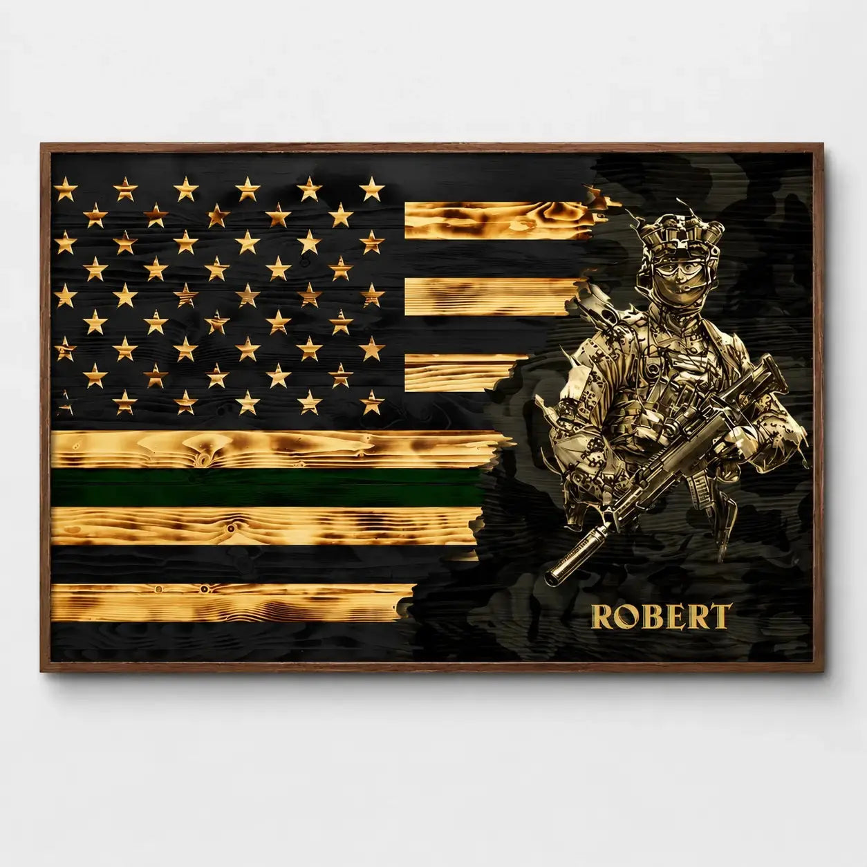 Personalized Branch & Name Half Thin Green Line Soldier Veteran Poster Duconspace