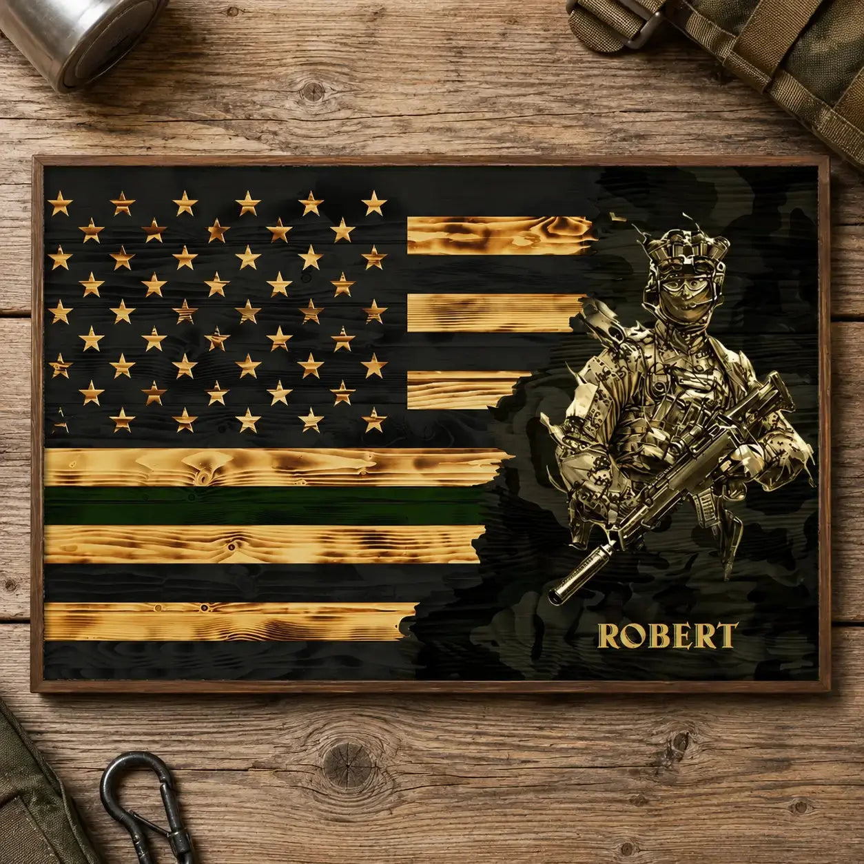 Personalized Branch & Name Half Thin Green Line Soldier Veteran Poster Duconspace