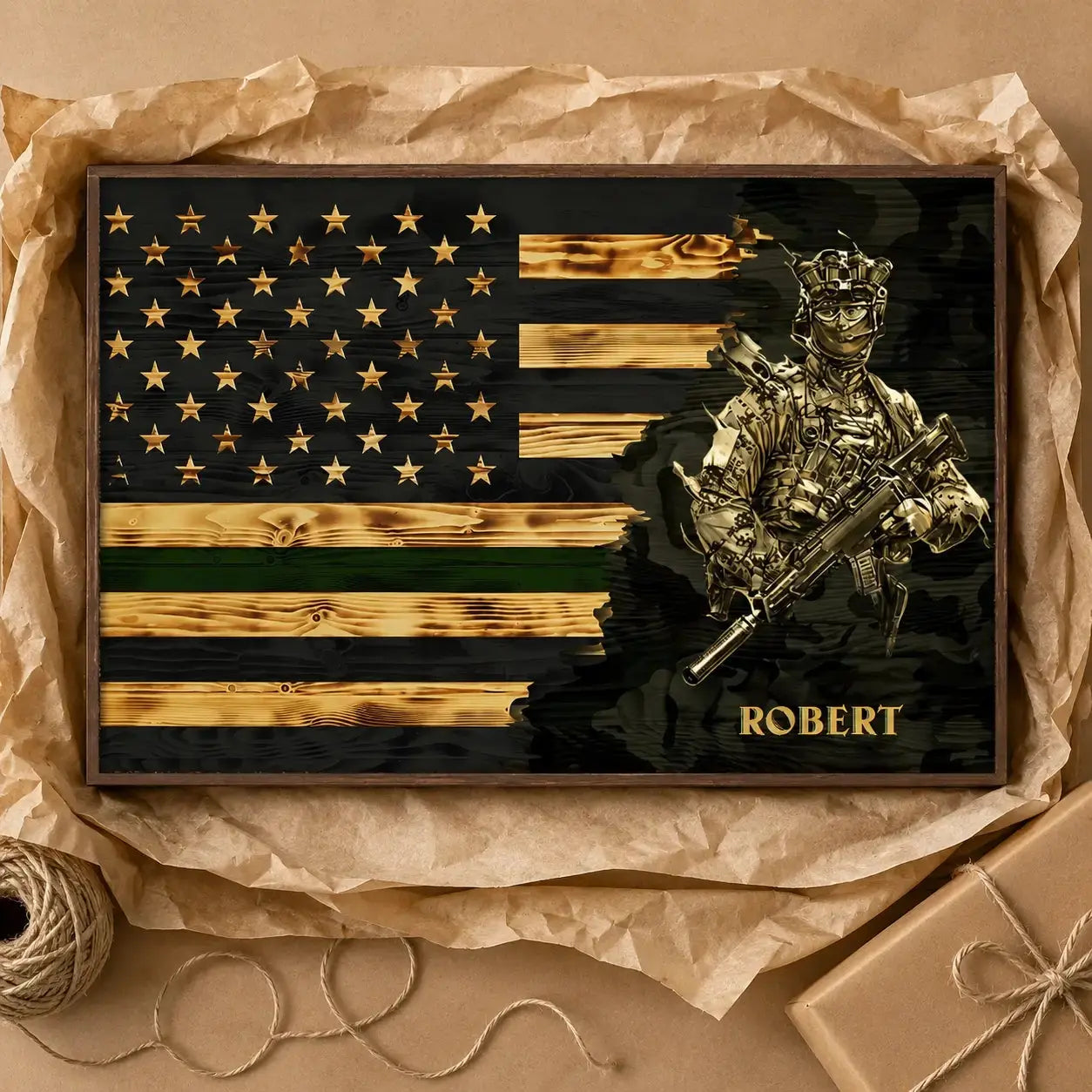 Personalized Branch & Name Half Thin Green Line Soldier Veteran Poster Duconspace