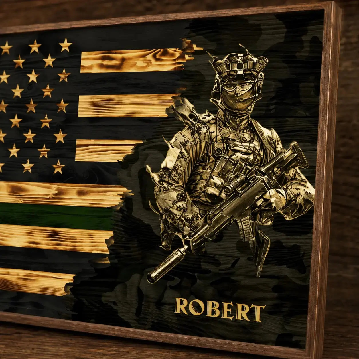 Personalized Branch & Name Half Thin Green Line Soldier Veteran Poster Duconspace