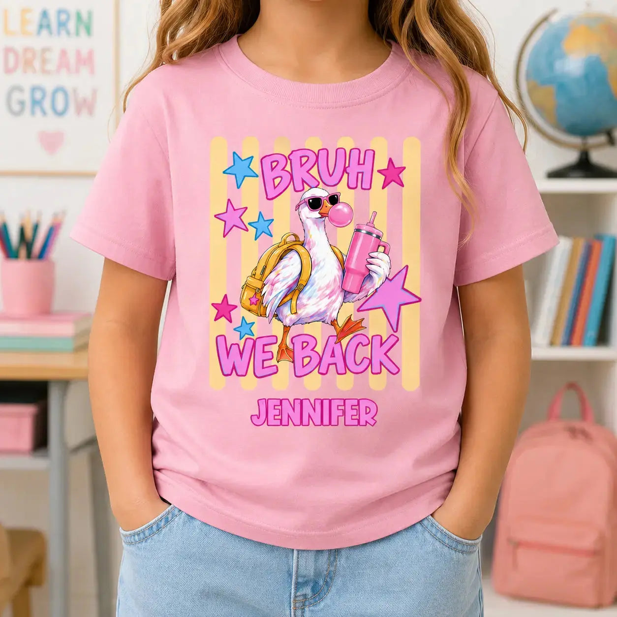 Personalized Bruh We Back Flamingo Back to School Youth T-Shirt