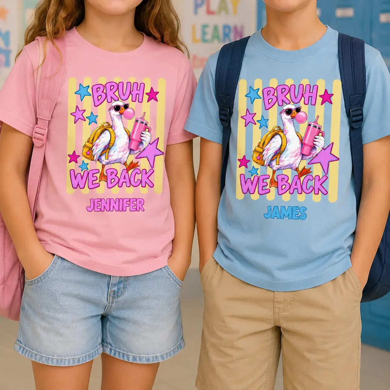 Personalized Bruh We Back Flamingo Back to School Youth T-Shirt