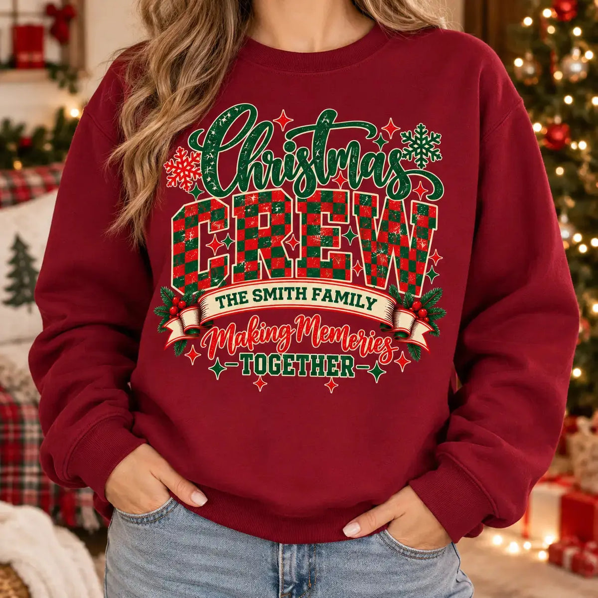 Personalized Christmas Crew Sweatshirt – Custom Family Name, Matching Family Christmas Shirt Duconspace