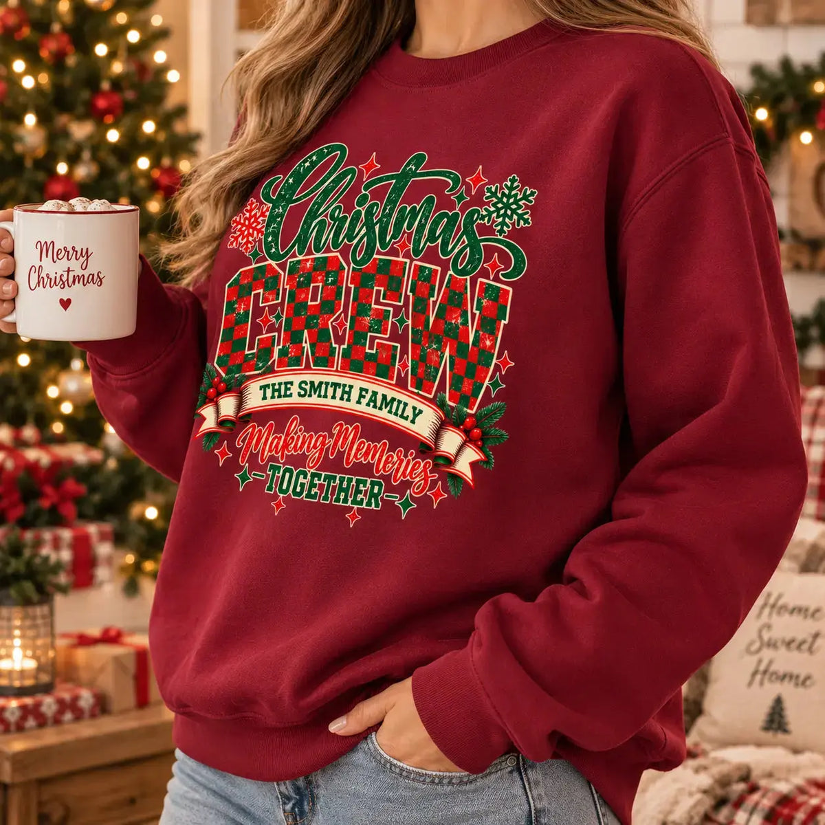 Personalized Christmas Crew Sweatshirt – Custom Family Name, Matching Family Christmas Shirt Duconspace