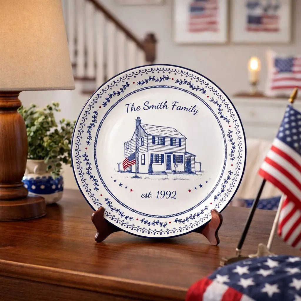 Personalized Family House Portrait Ceramic Plate Duconspace