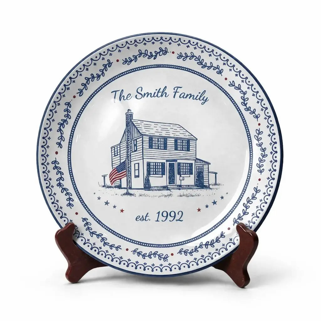 Personalized Family House Portrait Ceramic Plate Duconspace