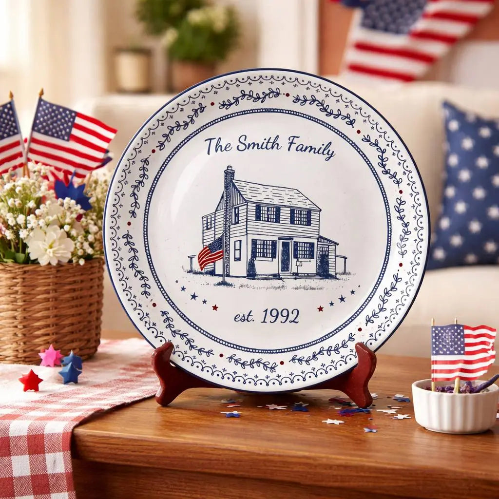 Personalized Family House Portrait Ceramic Plate Duconspace