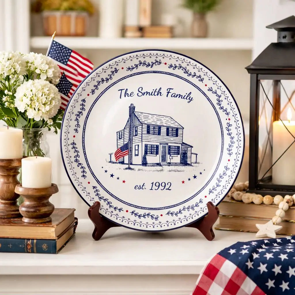 Personalized Family House Portrait Ceramic Plate Duconspace