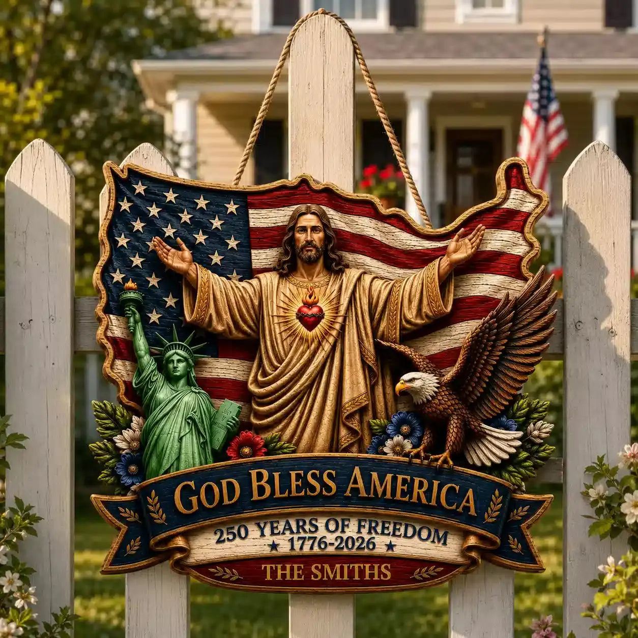 Personalized God Bless America Wood Sign Gifts USA Duconspace