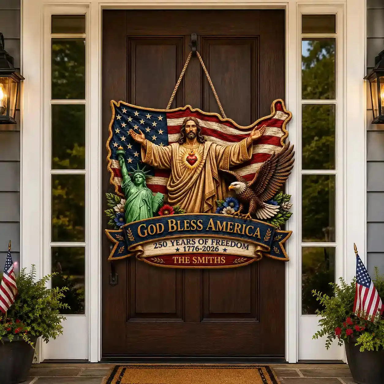 Personalized God Bless America Wood Sign Gifts USA Duconspace