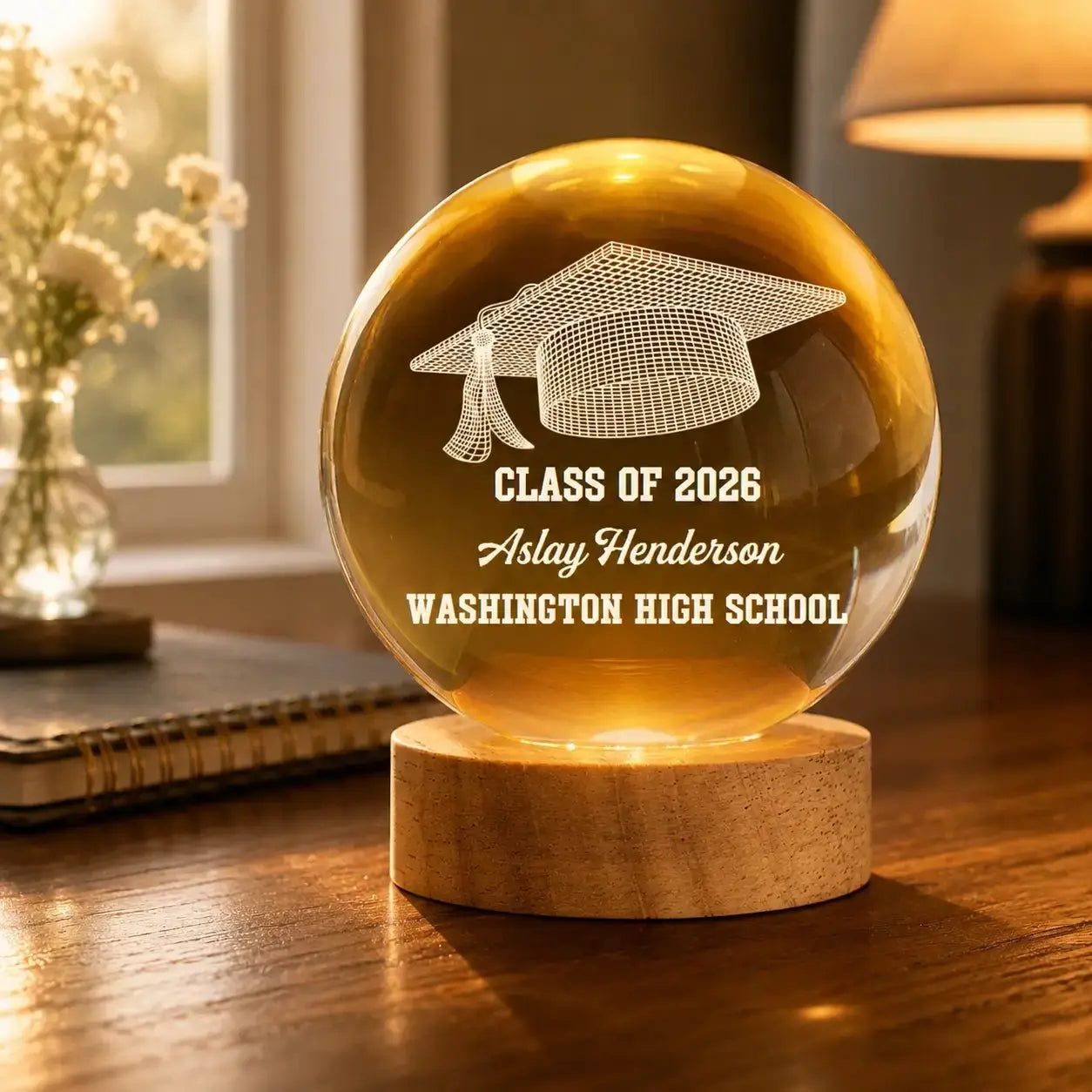 Personalized Graduation Crystal Globe Lamp Gift Duconspace