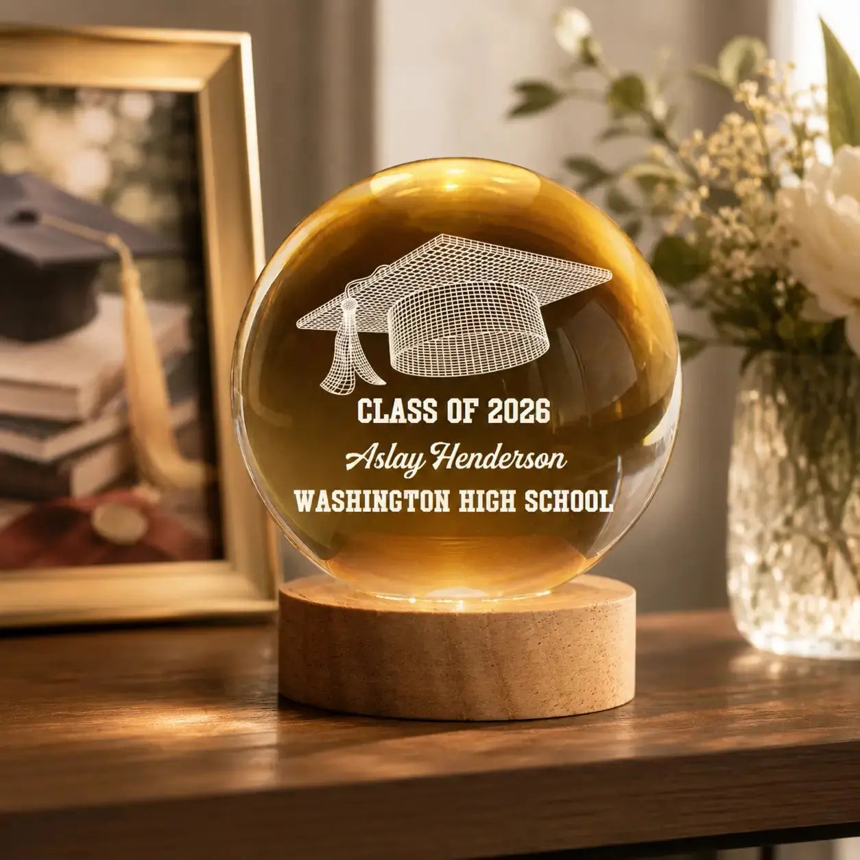 Personalized Graduation Crystal Globe Lamp Gift Duconspace