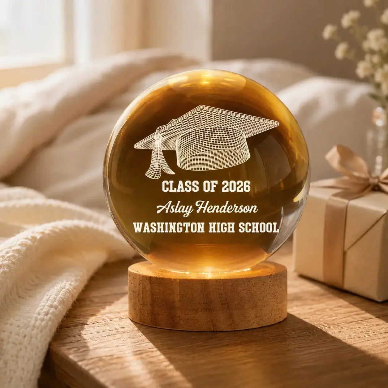Personalized Graduation Crystal Globe Lamp Gift Duconspace