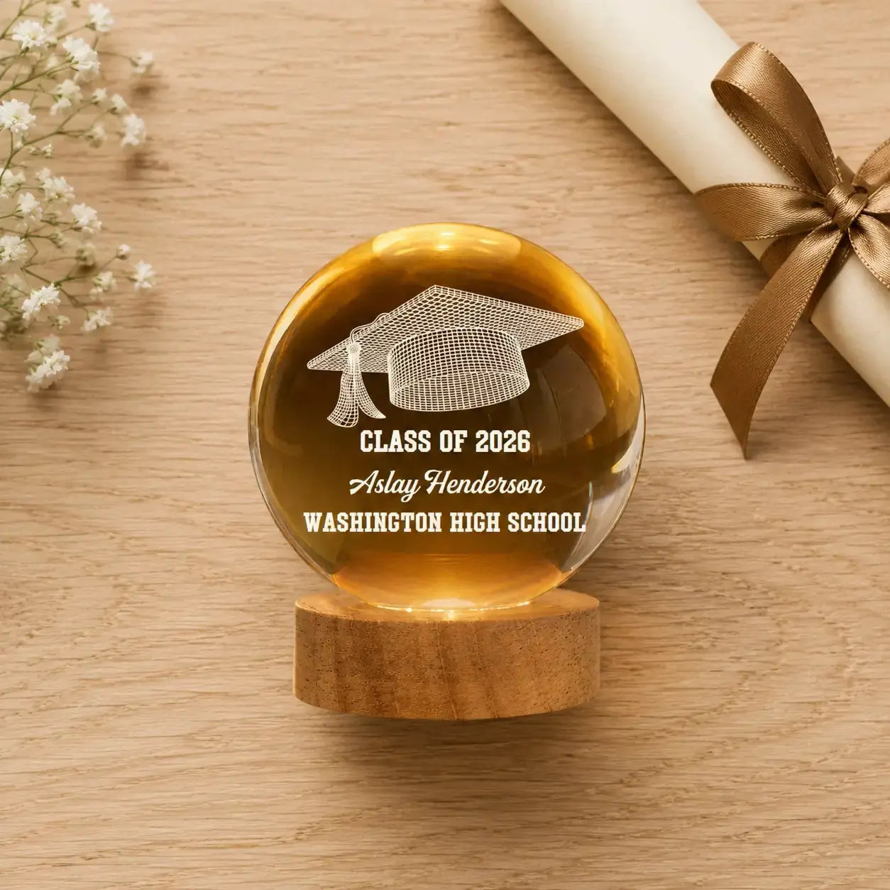 Personalized Graduation Crystal Globe Lamp Gift Duconspace