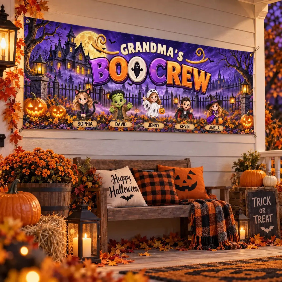 Personalized Grandma Witch Halloween Fabric Banner Duconspace