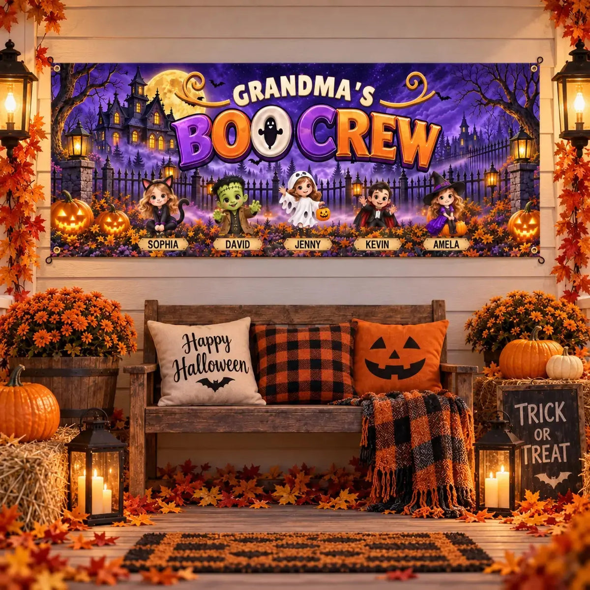 Personalized Grandma Witch Halloween Fabric Banner Duconspace