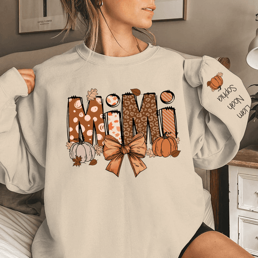 Custom Fall Nana, Mimi, Gigi Sweatshirt & Hoodie – Personalized with Grandchildren's Names on Sleeves
