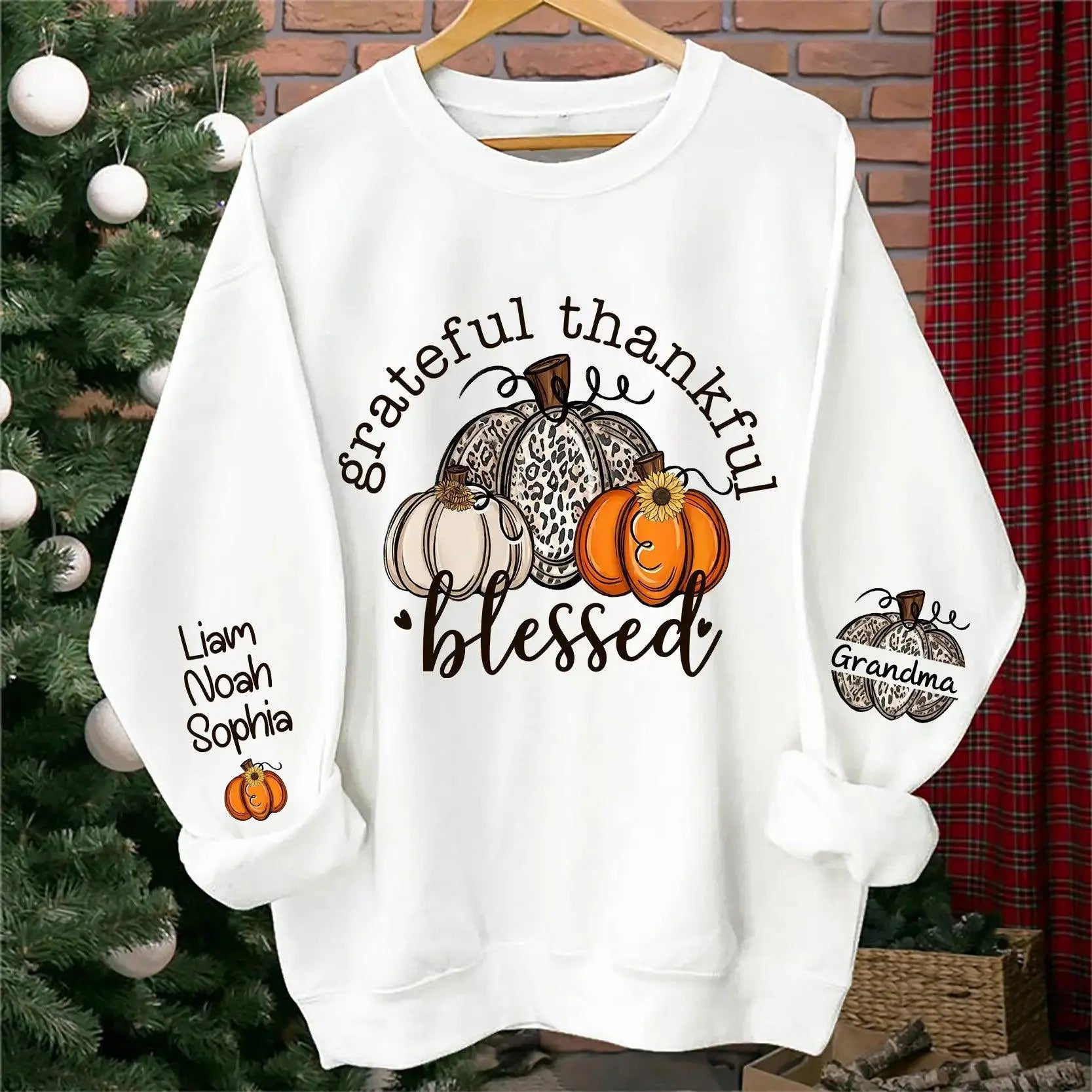 Grateful Thankful Blessed Nana, Mimi, Gigi Sweatshirt & Hoodie – Personalized with Grandchildren's Names on Sleeves Dreamship