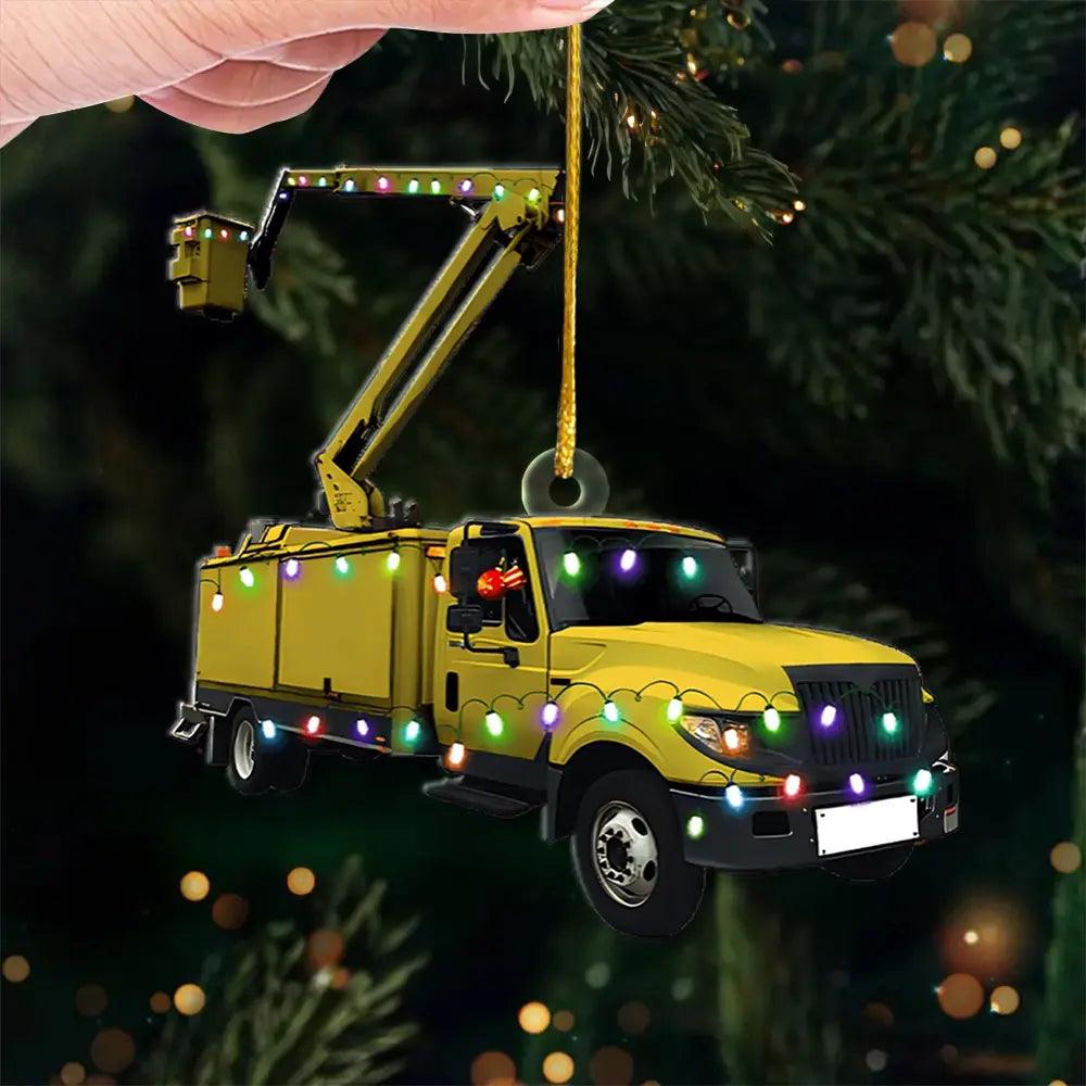 Personalized Lineman Bucket Truck Ornament – Custom Acrylic & Wood Christmas Gift for Linemen