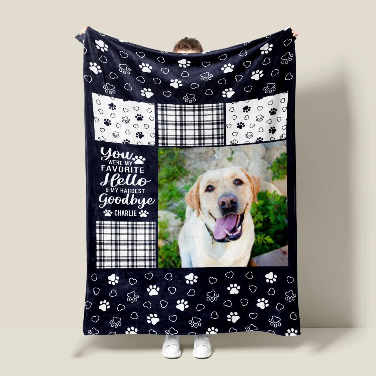 Personalized Memorial Blanket - "You Were My Favorite Hello and My Hardest Goodbye" - Custom Sympathy Gift for Pet Owners and Pet Lovers